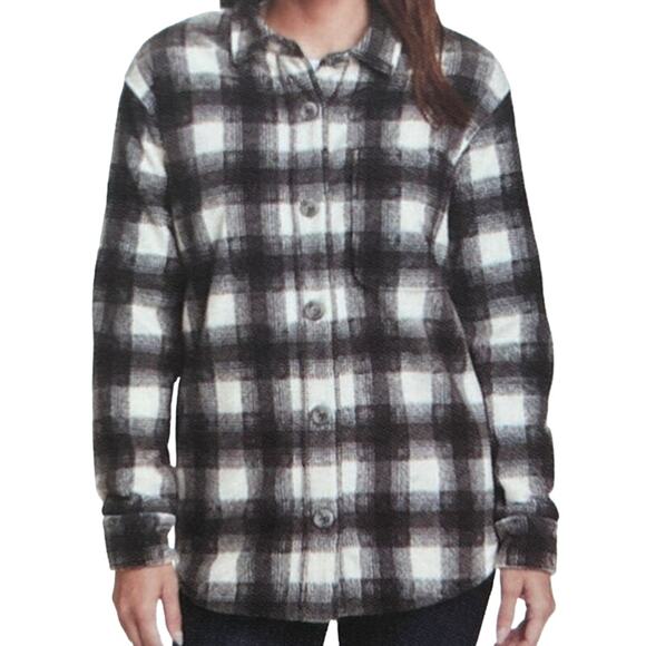 Eddie Bauer Tops - Eddie Bauer Women's Black and Cream Microfleece Shirt Jacket L